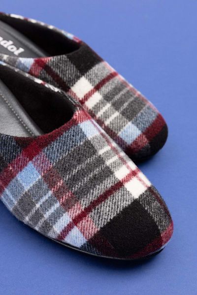 Gondol Leather Inside Plaid Patterned House Slippers Mik.580 - Claret Red - 35