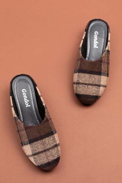 Gondol İçi Deri Ekose Desenli Ev Terliği Mik.580