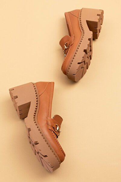 Gondol Hakiki Deri Kalın Taban Platform Topuklu Ayakkabı Vtg.23803