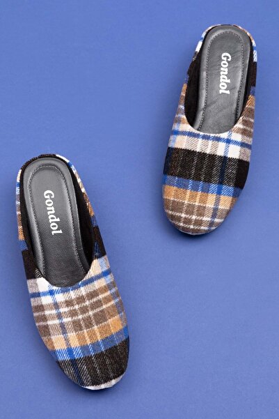 Gondol İçi Deri Ekose Desenli Ev Terliği Mik.580