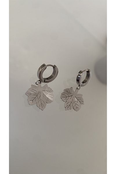 CEBECİ TİCARET Steel Silver Leaf Earrings