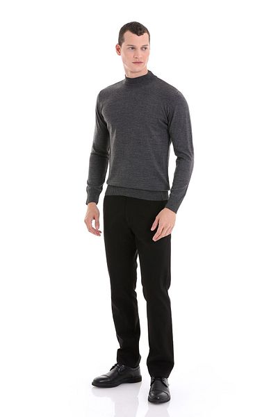 Hatemoğlu Gray Regular Fit Plain Half Turtleneck Wool Knitwear Sweater