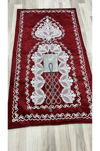 AYHANHOME French Laced 3 Piece Velvet Dowry Prayer Rug Set