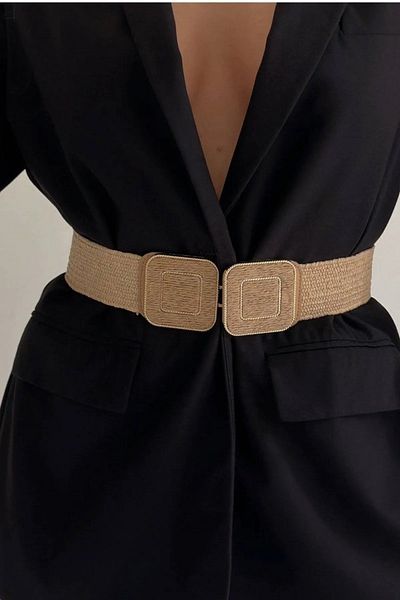 WOMAN VISION 1928 Model Women's Buckle Straw Belt - Design Square