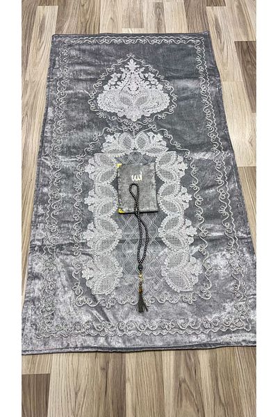 AYHANHOME French Laced 3 Piece Velvet Dowry Prayer Rug Set
