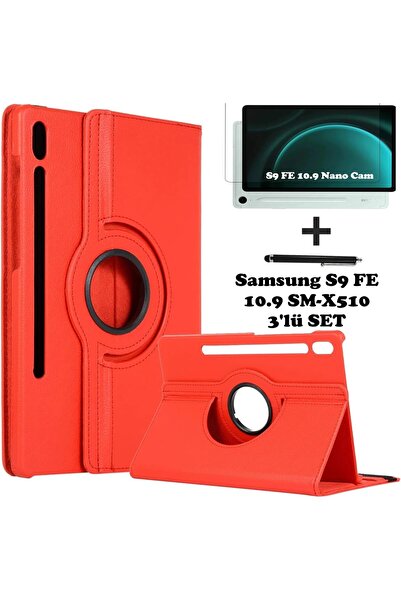 TEKNETSTORE Samsung Galaxy Tab S9 FE 10.9 Inç Tablet Uyumlu 360 Döner Pu Deri...