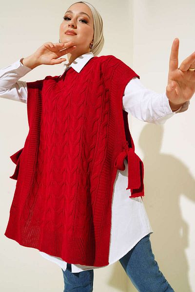 benguen 11024 Side Belt Tied Sweater Red
