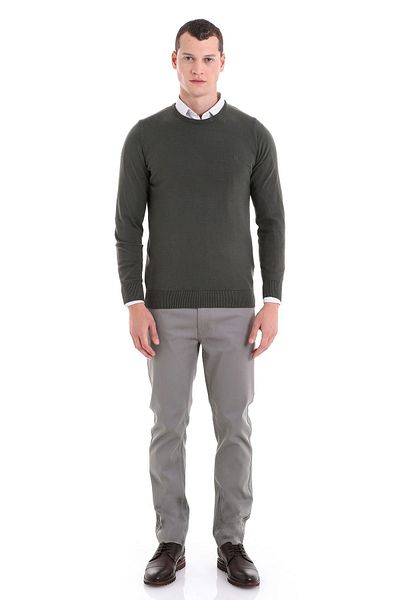 Hatemoğlu Πλεκτό πουλόβερ Khaki Regular Fit Solid Crew Neck 100% βαμβακερό