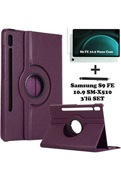 TEKNETSTORE Samsung Galaxy Tab S9 FE 10.9 Inç Tablet Uyumlu 360 Döner Pu Deri Kılıf Seti Sm-x510