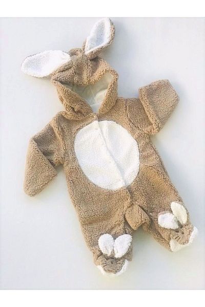 Eda Baby بذلة ويلسوفت بنمط أرنب منفوش مع بطانة داخلية باللون البني