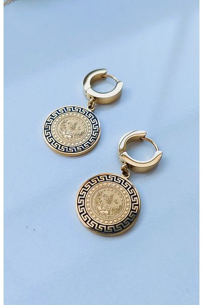 Trend Republic gold steel tuğra model earrings