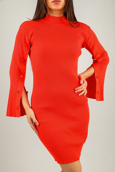 GÜLSELİ Rochie de tricot midi din Lycra cu nasturi portocalii pentru femei