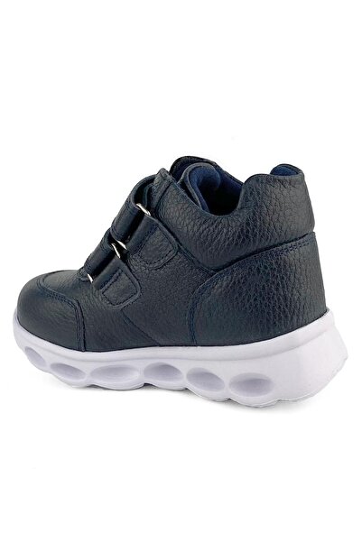 Cici Bebe Ayakkabı Hakiki Deri Lacivert Gri Işıklı Iç Astarlı Kaymaz Taban Bantlı Erkek Çocuk Bot
