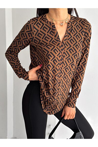 BE CHİC ДАМСКА СВОБОДА БЛУЗА С ДЪЛЪГ РЪКАВ С ДЕКОТИ С V-ОБРАЗНО ДЕКО AYD003