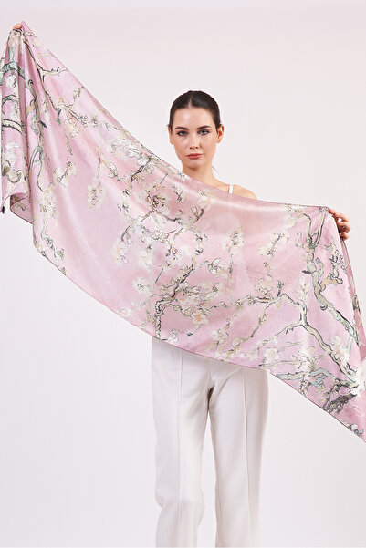 Nomads Felt Vual İpek Fular | 55x180 cm | Van Gogh Badem Ağacı Gül Kurusu | Nomads Felt