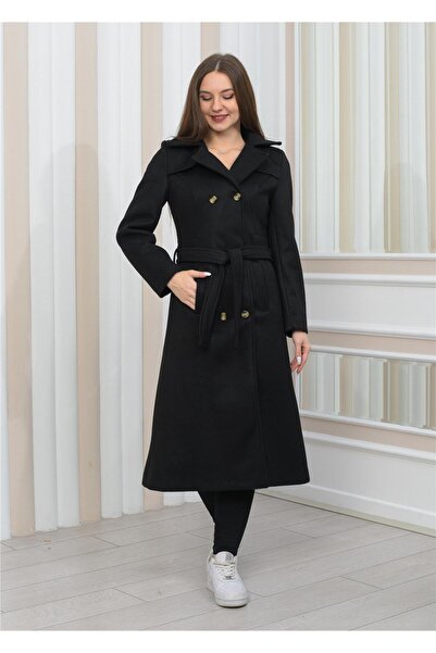 Nuseel Новий сезон двобортне пальто на підкладці з детальним розрізом міді з розрізом чаші чорного кольору