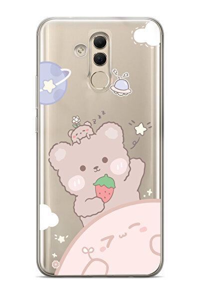 Magic Ring Huawei Mate 20 Lite Uyumlu Tatlı Ayıcık Desenli Şeffaf Telefon Kılıfı