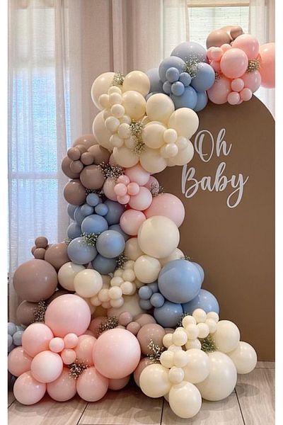 Çemrek Süs Parti Retro white storm pink balloon chain set 100 pieces of balloons