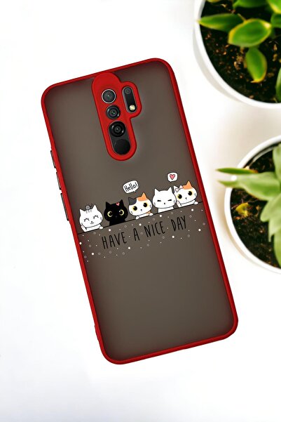 mooodcase Xiaomi Redmi 9 Uyumlu Şirin Kedicikler Desenli Buzlu Şeffaf Lüx Telefon Kılıfı