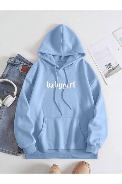ELLYBUTIK Hanorac oversize cu glugă cu imprimeu BABY GIRL pentru damă