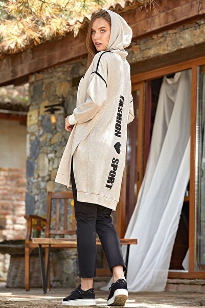 Cossy By Aqua 24375 Γυναικείο Μπεζ Μακρύ Φούτερ Hijab με κουκούλα