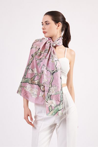 Nomads Felt Voile Silk Scarf| 55x180 cm| Van Gogh Almond Tree Dried Rose| Nomads Felt