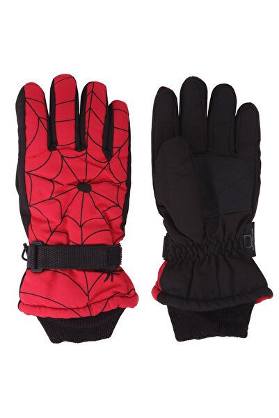 İşnar Erkek Çocuk Kar Eldiven 8-14 Yaş Bedenli Kırmızı Siyah Renk Model 0045