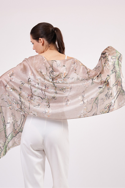 Nomads Felt Voile Silk Scarf| Van Gogh Almond Flower Beige| Nomads Felt