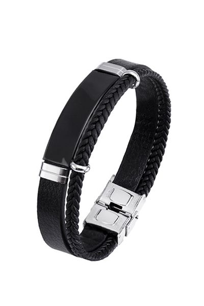 Chavin Black Steel And Leather Steel Men's Bracelet Ep99sy