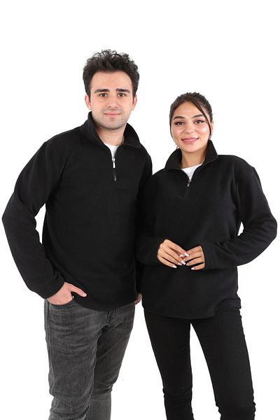 DİVİSTA Black Color Long Sleeve Collar Zippered Fleece Unisex