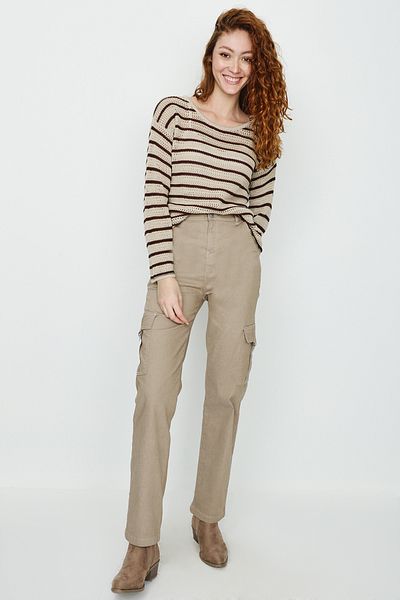 Select Moda Women's Beige Cargo Pocket Wide Leg Trousers