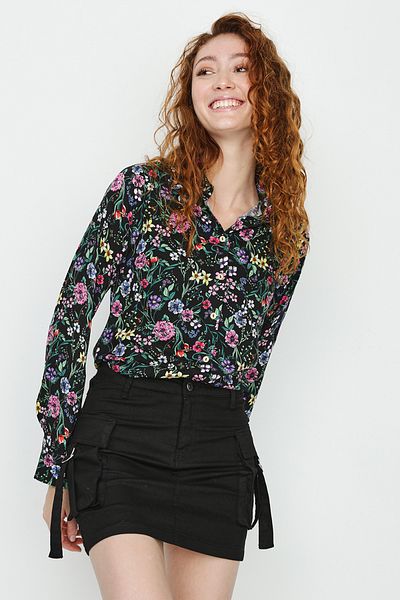Select Moda Cămașă neagră de damă cu model floral