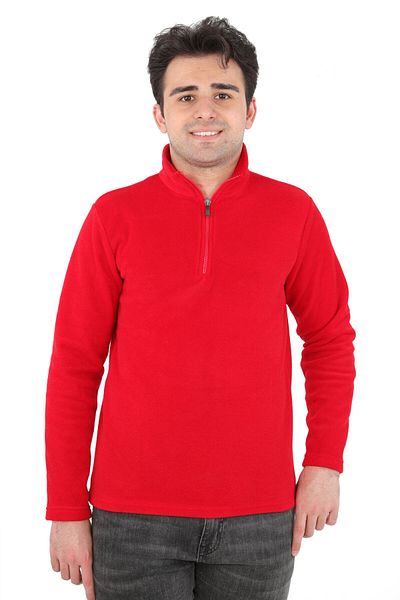 DİVİSTA Unisex Red Fleece Collar Zippered Sweatshirt