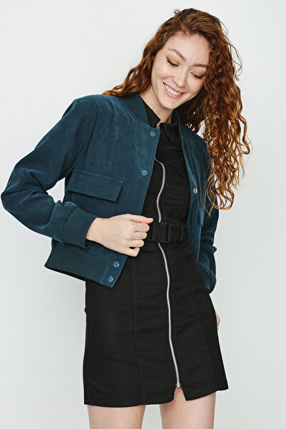 Select Moda Γυναικείο πράσινο σουέτ μπουφάν με κουμπωτό κλείσιμο