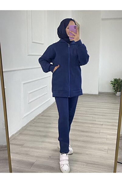 Arden Scarf Three Thread Raised Hooded Zipper Top-Bottom Set