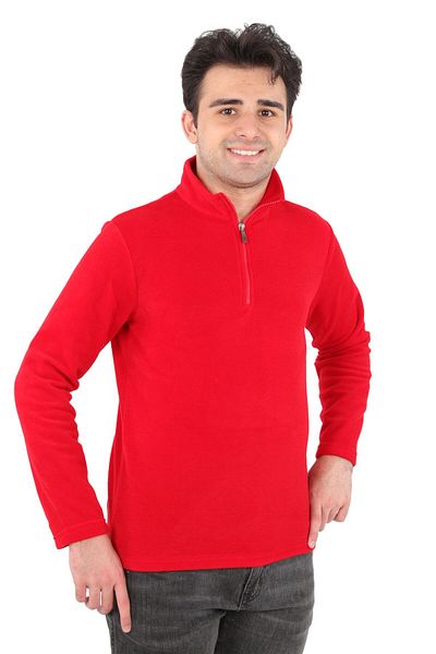 DİVİSTA Unisex Red Fleece Collar Zippered Sweatshirt