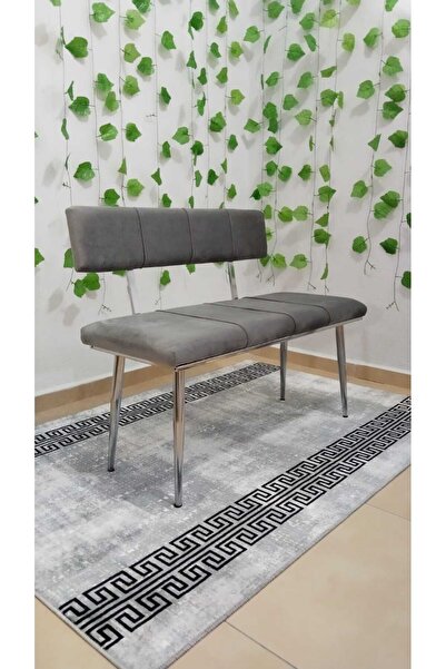 ÖZCAN METAL Bench Sırtlı Krom Metal Ayaklı Mutfak Salon Antre Yatak Odası Puf Bank Oturak Takımı