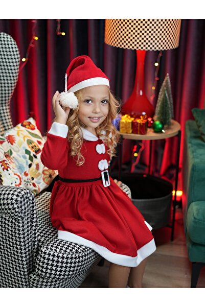 Patiska Nostalji Kız Çocuk Noel Kostümü, Kırmızı, Sevimli ve Renkli Parti Kostümü