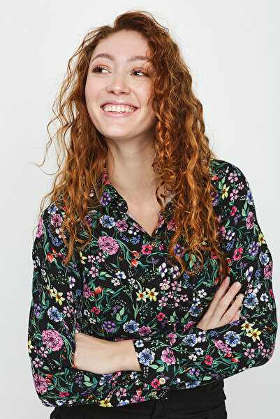 Select Moda Women's Black Floral Patterned Shirt