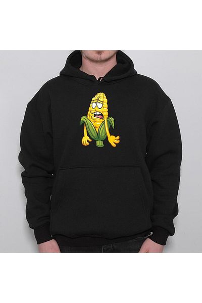 BIGROON Унисекс суитшърт с качулка Corn Tired Popcorn