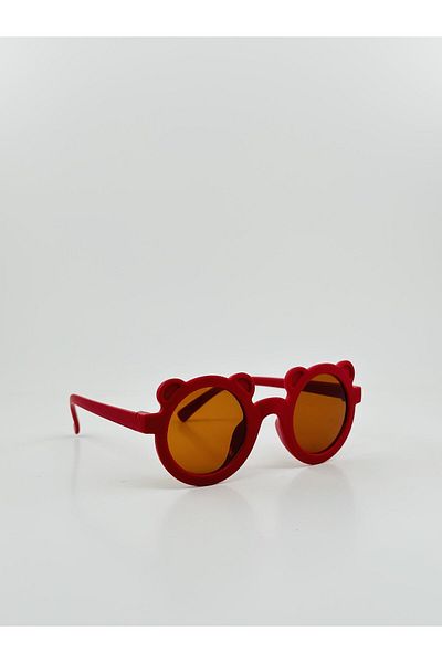GlimmerGroove Children's Sunglasses with Teddy Bear for 1-9 Years Red Glasses