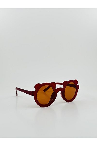 GlimmerGroove Children's Sunglasses with Teddy Bear for 1-9 Years Claret Red Glasses