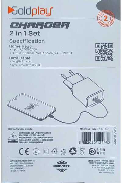 GoldPlay Type C Kablo ve Hızlı Şarj Aleti.