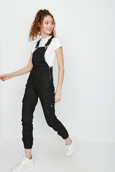 Select Moda Buzunar cargo negru pentru femei și picior elastic pentru grădinar