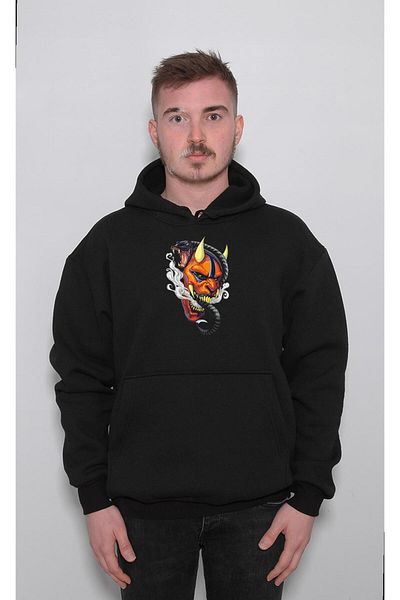 baskwear Унисекс суичър с качулка - суичър с маска на дяволска змия