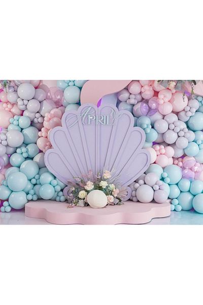 Çemrek Süs Parti Macaron Mint Pink Lilac Mermaid Concept Balloon Chain Set 100 Balloon