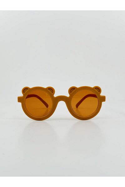 GlimmerGroove Children's Sunglasses with Teddy Bear for 1-9 Years Mustard Glasses