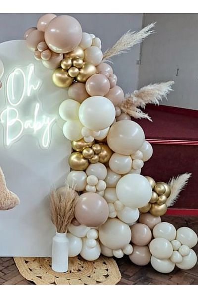 Çemrek Süs Parti Sea sand retro white gold chrome balloon chain set 60 pieces of balloons