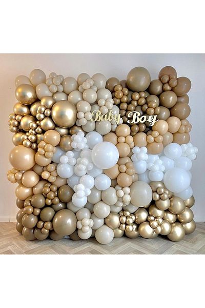 Çemrek Süs Parti Sea sand desert sand milk coffee white balloon chain set 100 pcs