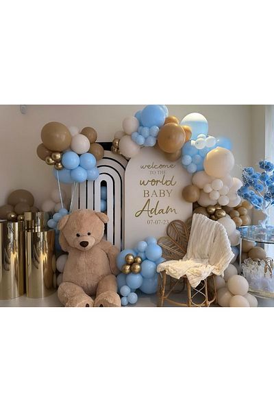 Çemrek Süs Parti Blue desert sand caramel balloon chain set 100 pieces of balloons